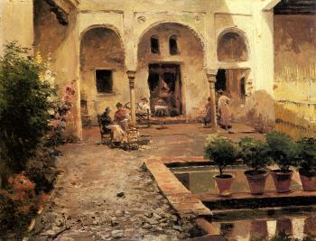 Figures In A Spanish Courtyard